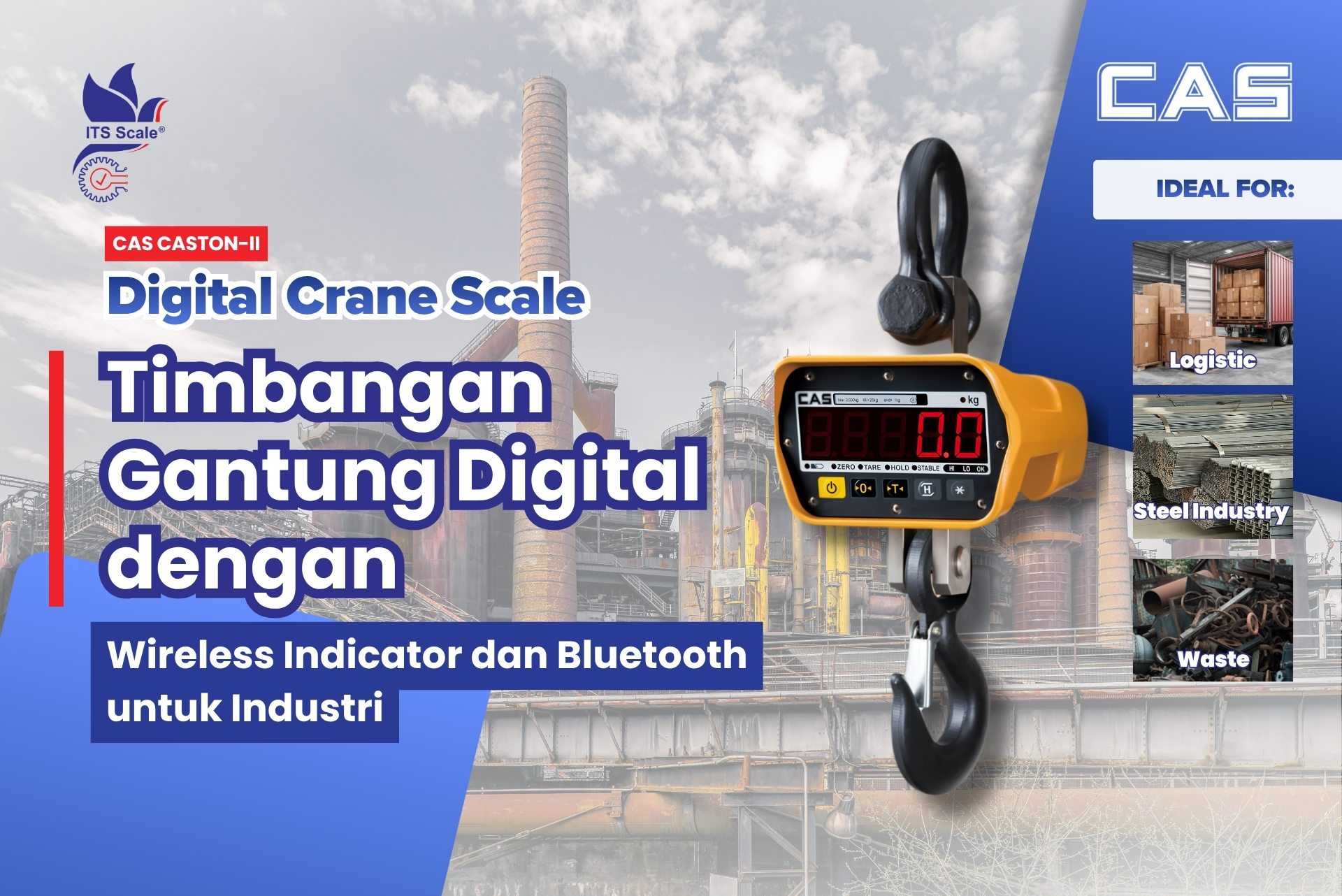 CAS CASTON II PLUS Crane Scale: Timbangan Gantung Digital dengan Wireless Indicator dan Bluetooth untuk Industri