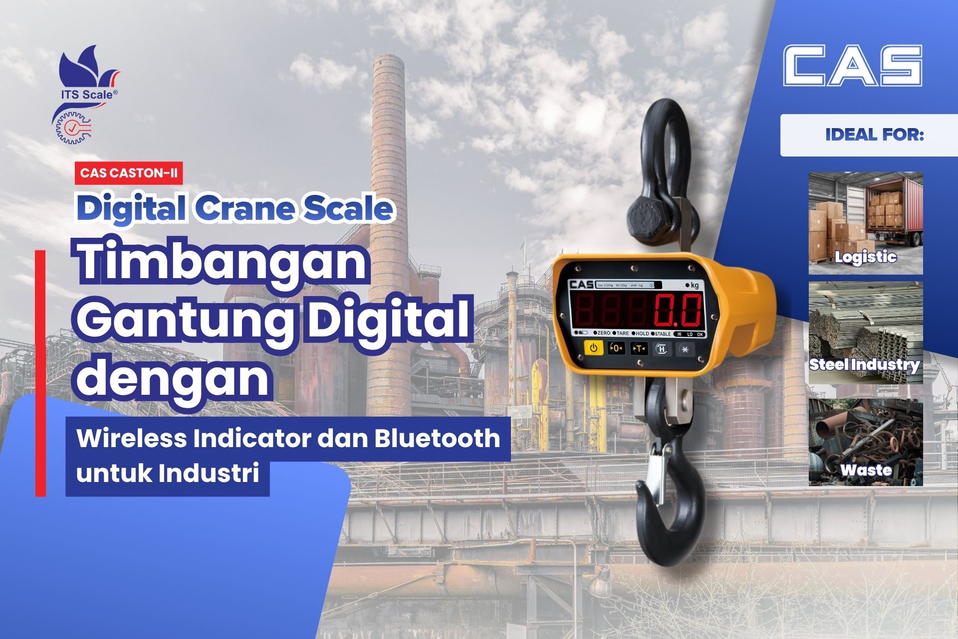 CAS CASTON II PLUS Crane Scale: Timbangan Gantung Digital dengan Wireless Indicator dan Bluetooth untuk Industri